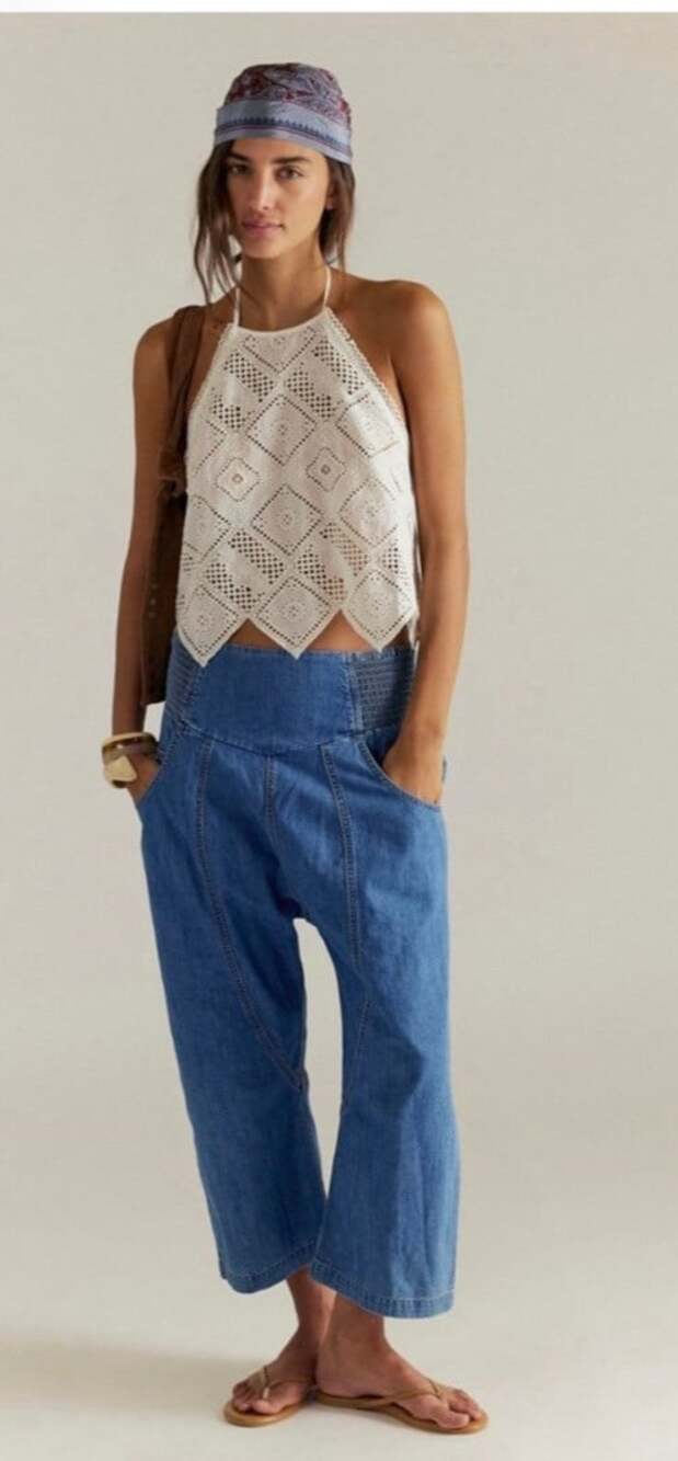 Free People We the Free Lunan Pull On Harem Jeans Light Wash Size MEDIUM NWT